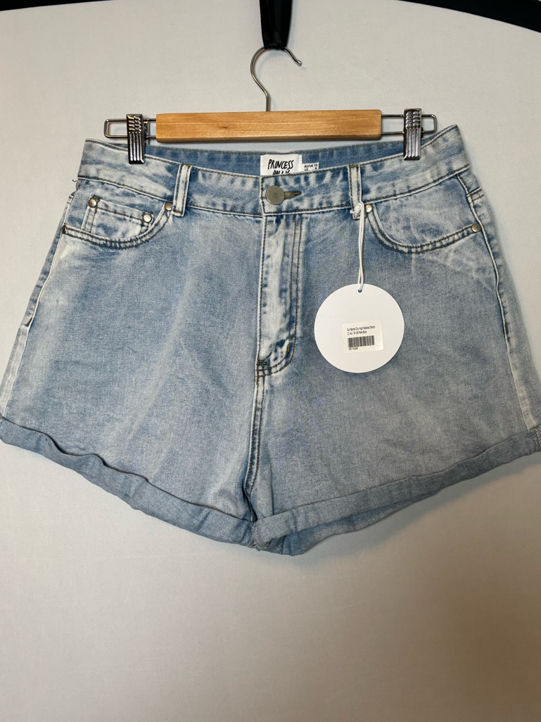 Nwt Princess Polly Gun Barrel City High Waisted Denim Shorts Size 8 Pale Blue